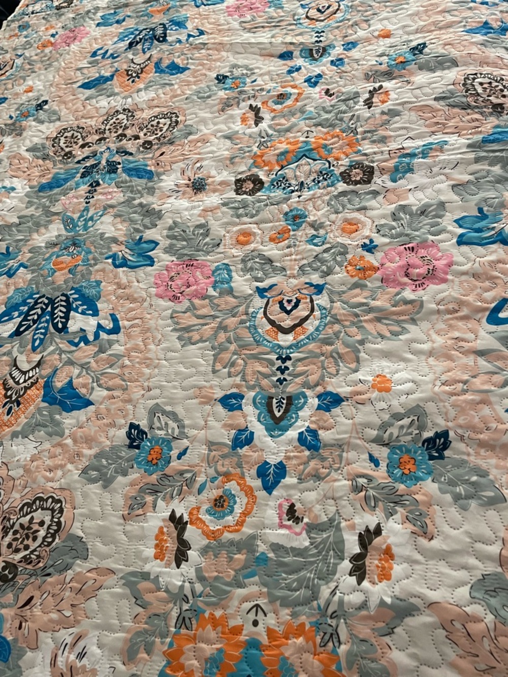 Amazon Floral Quilted Coverlet and pillow shams. Boho cozy floral